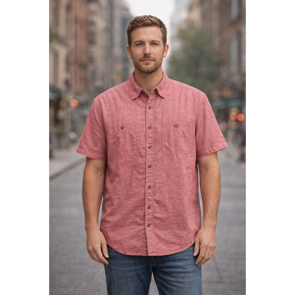 Pendleton Berkeley Shirt Mens Sz M Pink Cotton Chambray Short Sleeve Button Down